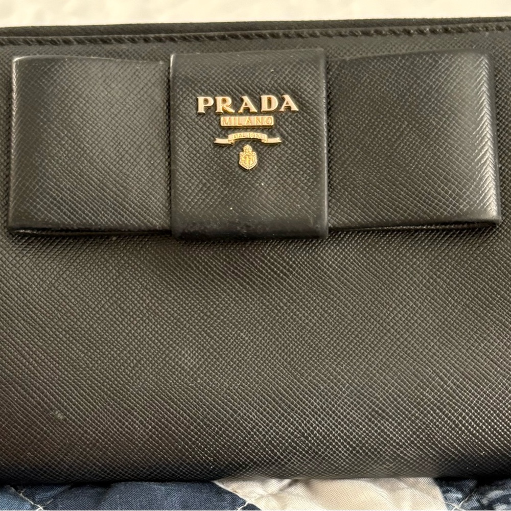 Prada Black Saffiano Leather Bow Clutch